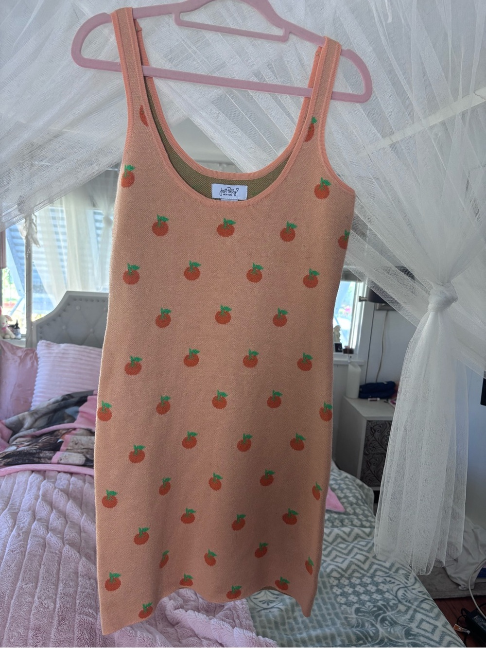 Peach Print Knit Tank Dress - Peach